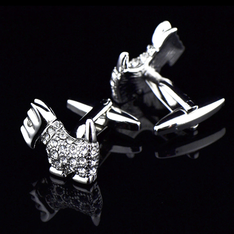 Crystal Scottie Dog Cufflinks in Silver-Tone Copper
