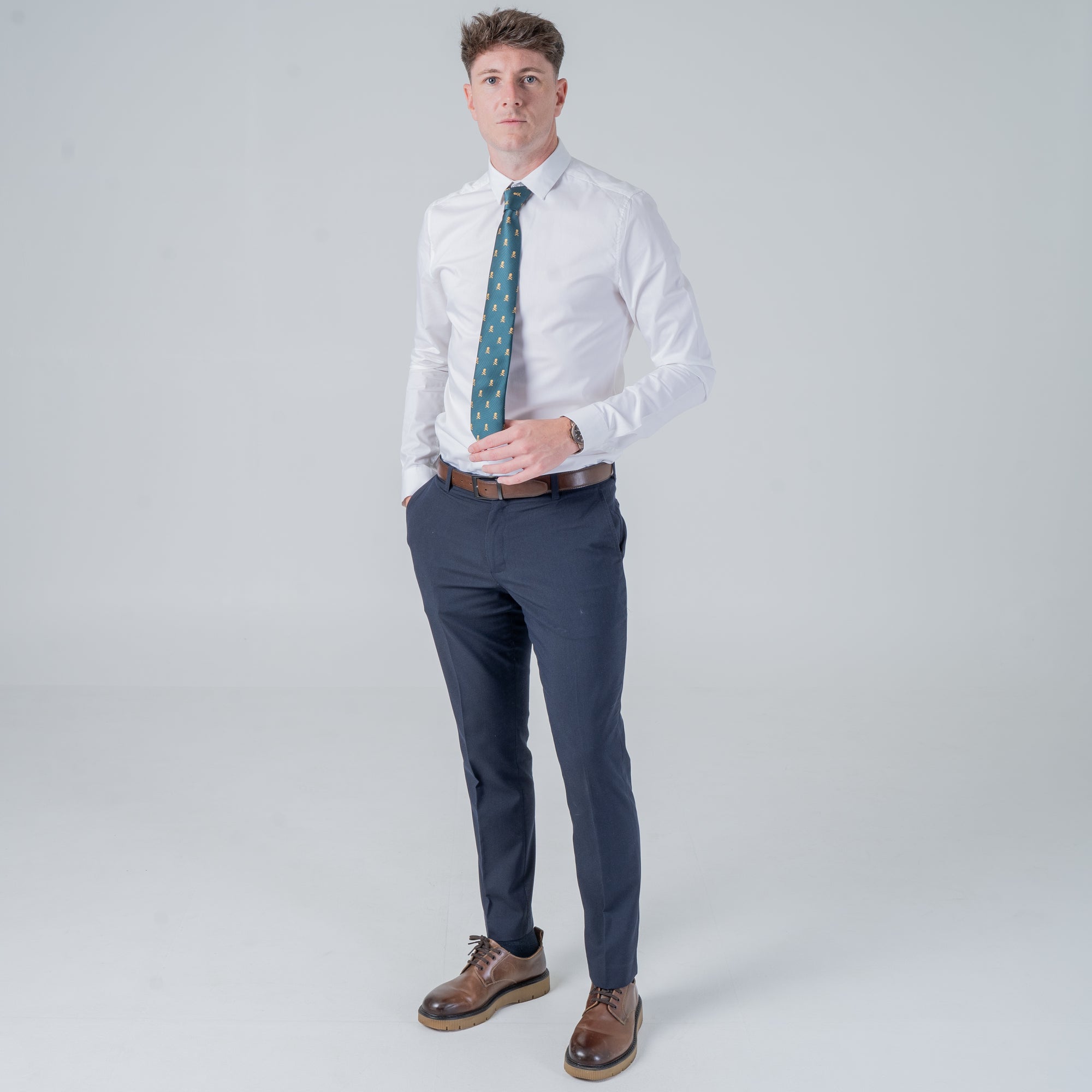 Green &amp; Gold Skull Crest - Polyester Tie