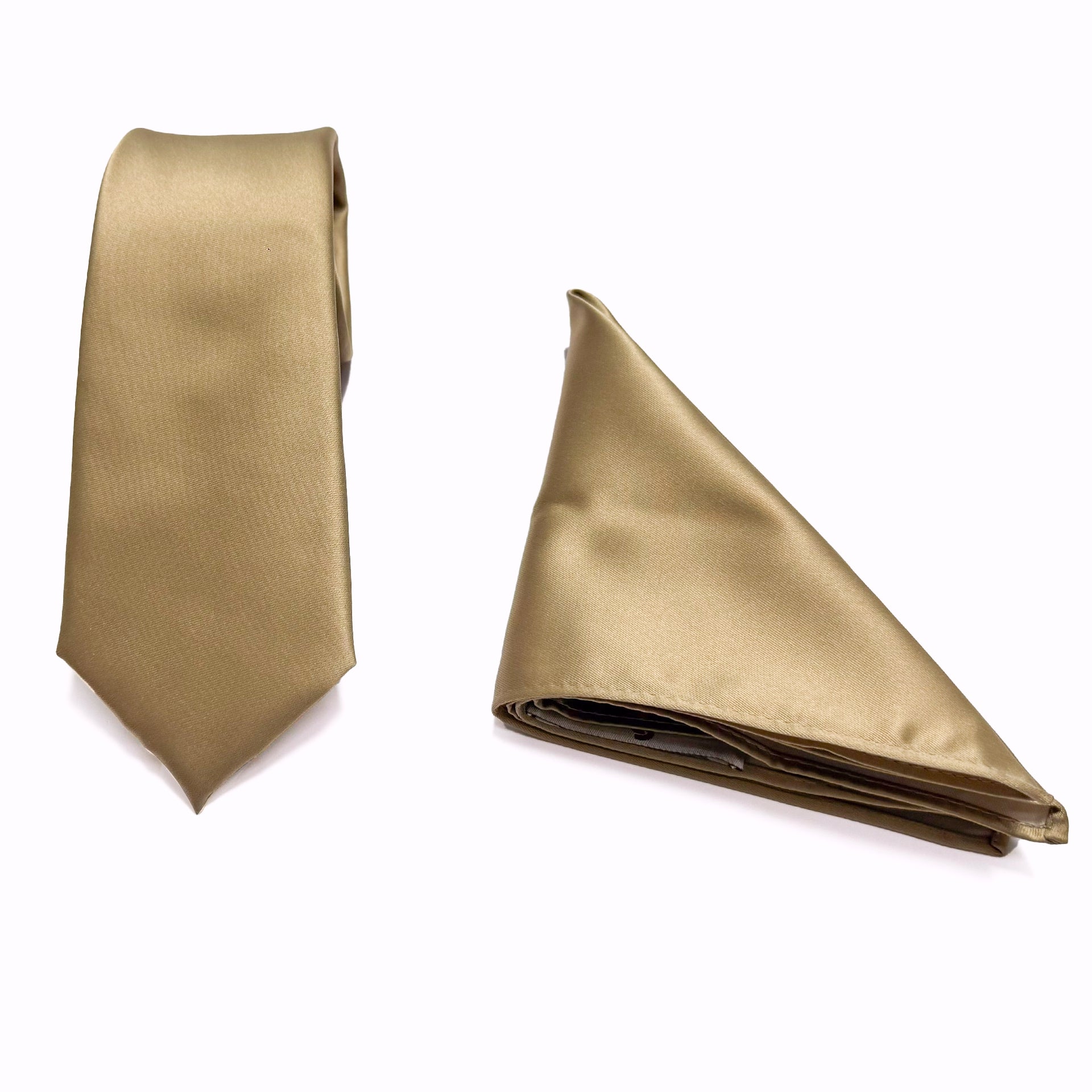 Champagne - Satin Polyester Tie &amp; Pocket Square Set