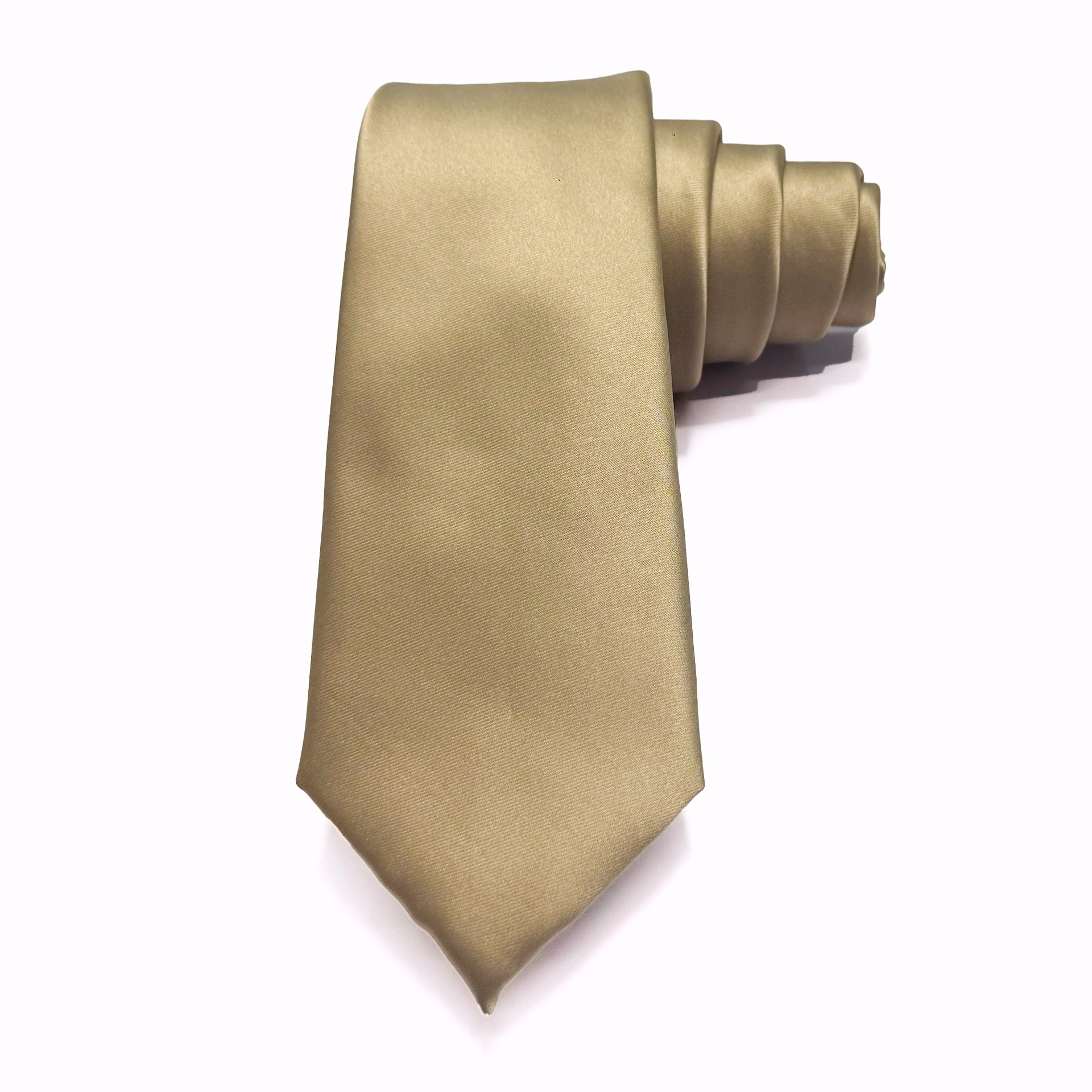 Champagne - Satin Polyester Tie &amp; Pocket Square Set