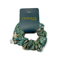 Strawberry Thief Teal Liberty print cotton scrunchie, William Morris bird-and-strawberry design.
