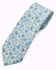 Carnation Garden Blue Liberty print cotton tie, ideal for weddings.