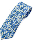 Close-up of the Mitsi Valeria Blue Liberty Tana Lawn tie showing the small floral print.