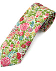 Close-up of the Elysian Day Cherry Liberty Tana Lawn tie showing its floral detail.