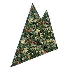 Strawberry Thief Green cotton pocket square, William Morris bird-and-strawberry design on a green ground.