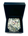 Close-up of the Wild Flowers White Liberty Tana Lawn tie showing the wildflower detail.