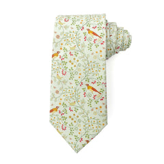 William Morris Newill tie with colorful birds and flowers, 3 inches wide, 58 inches long, 100% cotton.