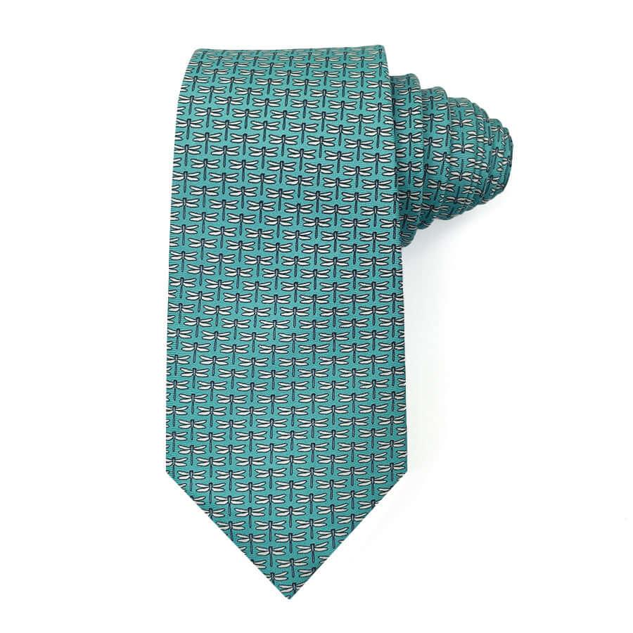 Dragonfly Dance - Silk Tie in vibrant teal with a delicate dragonfly pattern for a playful, elegant look.