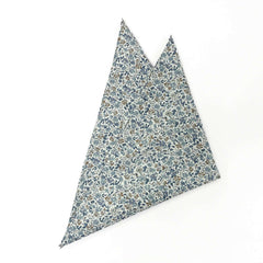 Azure Bloom pocket square with blue and brown floral pattern on a light background, 100% cotton.