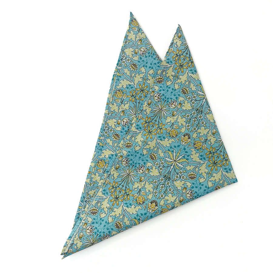 Wandle Meadow pocket square with blue and yellow floral pattern, 100% cotton.