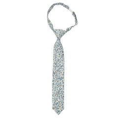 Azure Bloom boys' cotton tie with a floral pattern in shades of blue and beige, ideal for weddings and formal occasions.