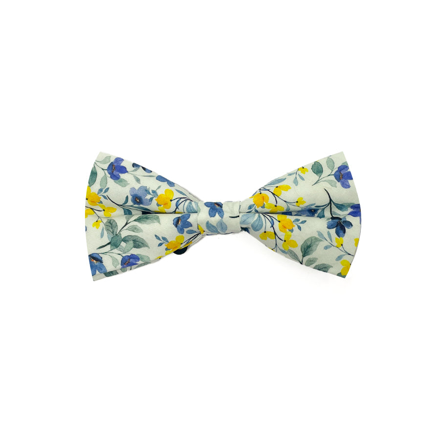 Blue Blossoms kid's bow tie with a vibrant blue floral design.