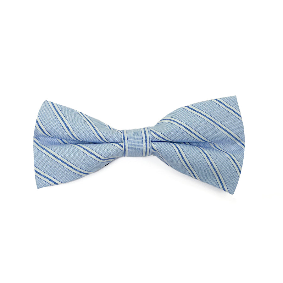 Striped Sky Men's Bow Tie with elegant blue stripes in soft, breathable cotton.