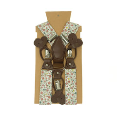 Floral Meadow men's suspenders made of premium cotton and leather.