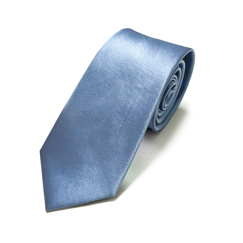 Dusty blue men's silk tie, made from 100% mulberry silk, featuring a smooth texture and subtle sheen.