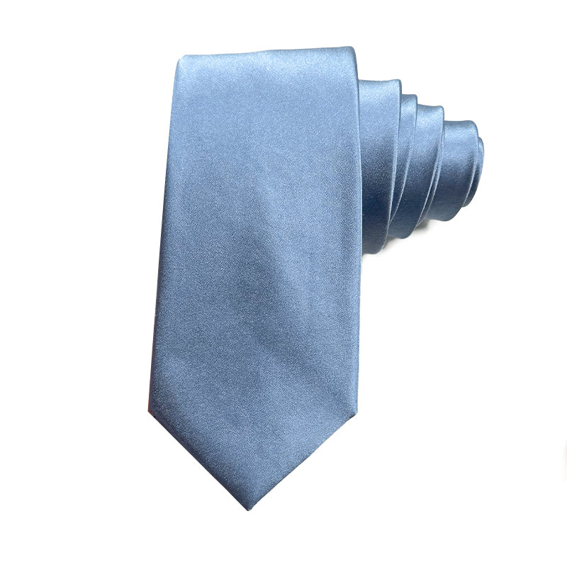 Dusty blue men's silk tie made from 100% pure mulberry silk, perfect for formal occasions and business attire.