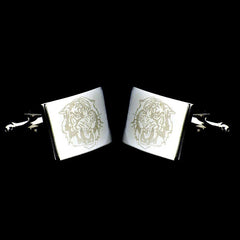 Etched Tiger Face Cufflinks in Silver-Tone Copper