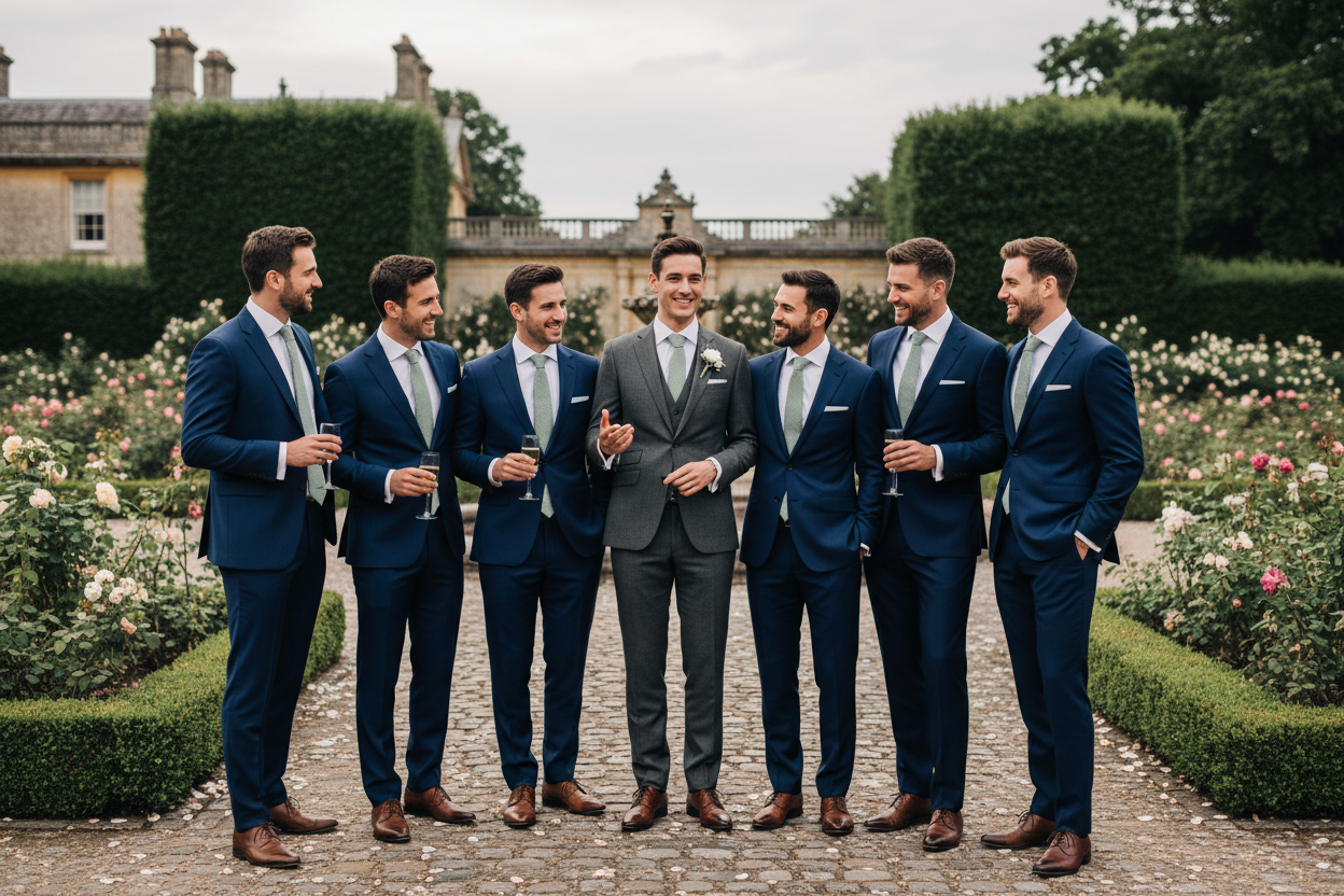 groom and groomsmen wearing sage green tie