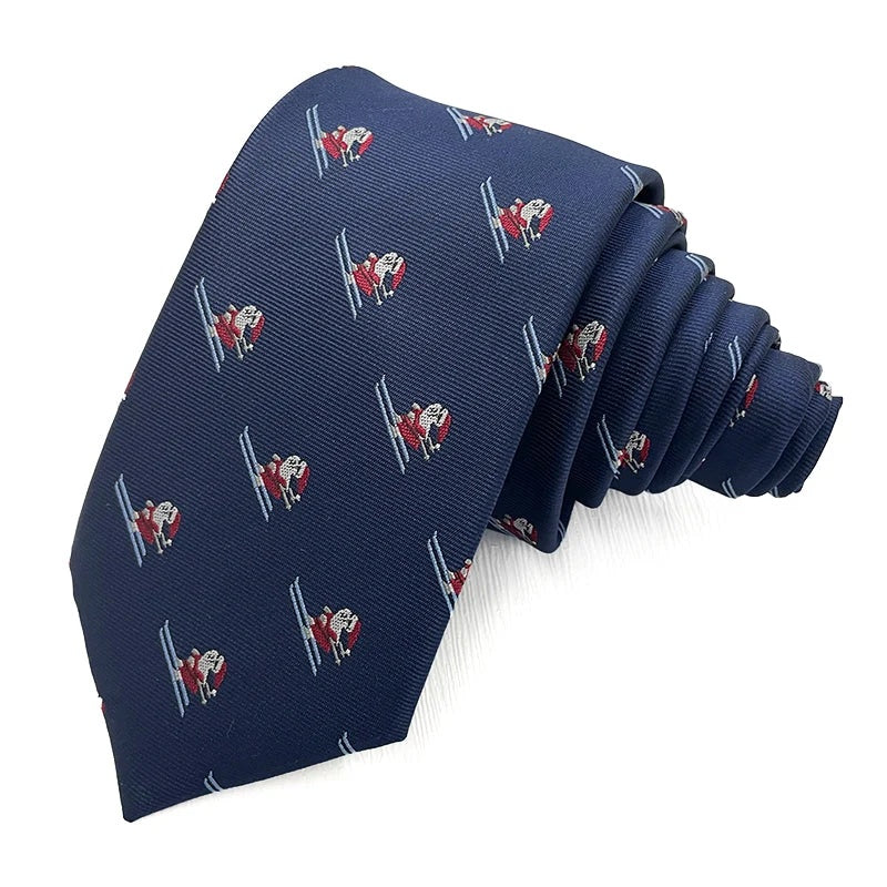 Skiing Santa Navy Christmas tie - navy polyester tie woven with Father Christmas on skis